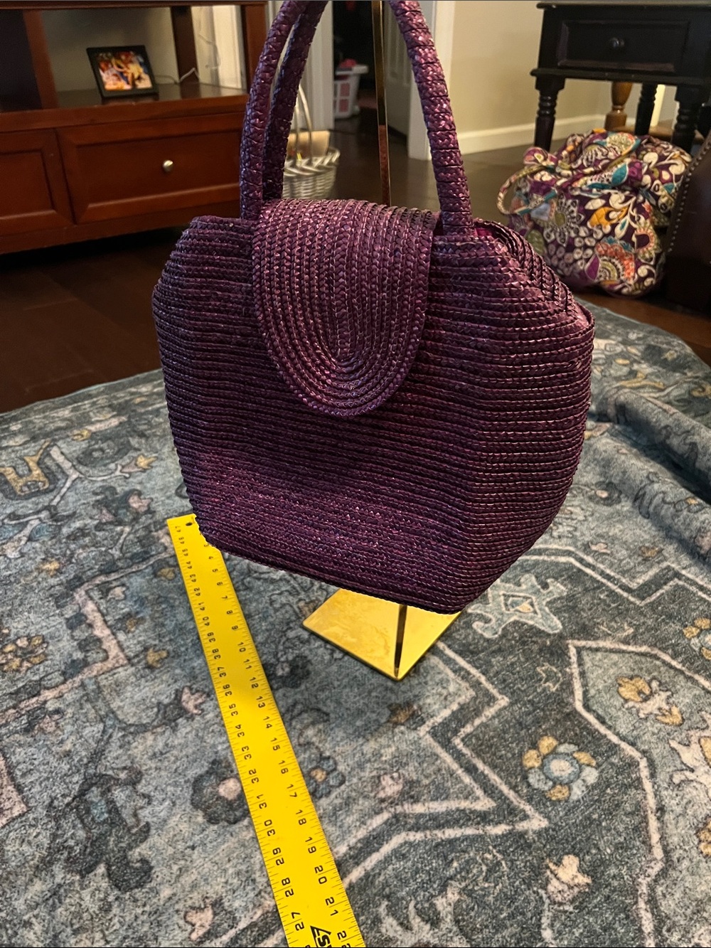 Handwoven Purple Straw Top-Handle Bag - Picture 3 of 3